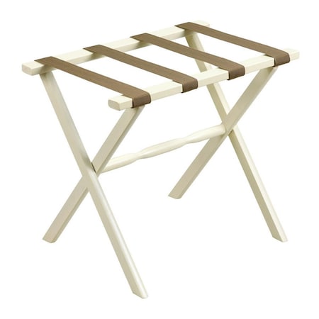 Articulos Para El Hogar Hotel Ivory Finish Wood Folding Luggage Rack with Tan Straps - Standard Size AR3093725